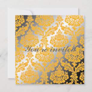 All parties invitation. yellow damsk invitation