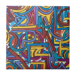 All Paths Go There-Hand Painted Abstract Art Ceramic Tile