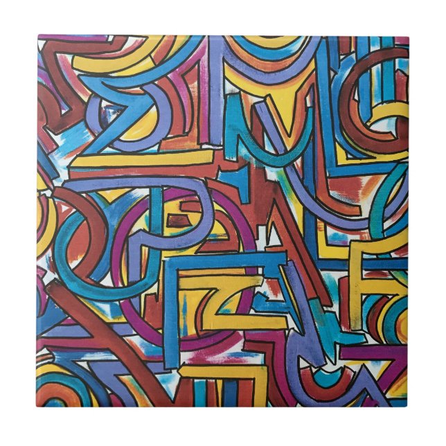 All Paths Go There-Hand Painted Abstract Art Ceramic Tile (Front)