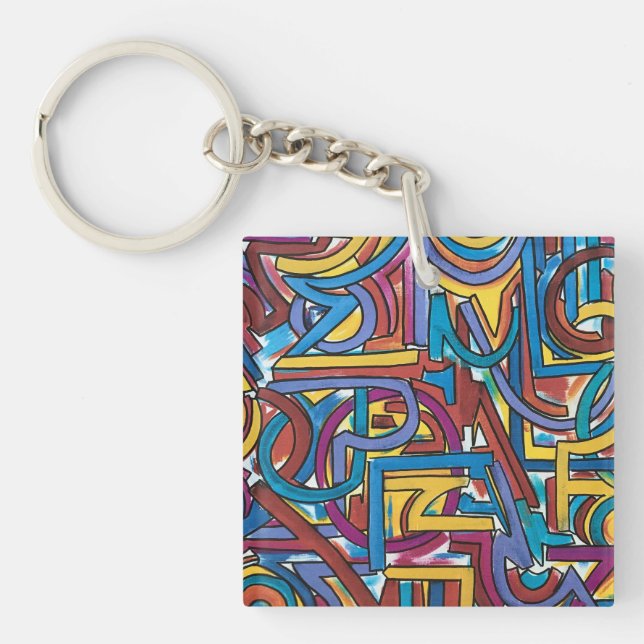 All Paths Go There-Hand Painted Abstract Art Key Ring (Front)