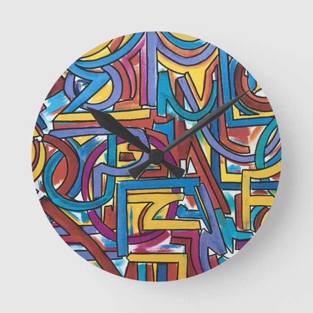 All Paths Go There-Hand Painted Abstract Art Round Clock (Front)