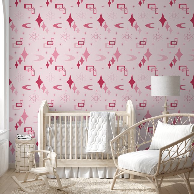 All Pink Mid Century Modern Atomic  Wallpaper (Kids)