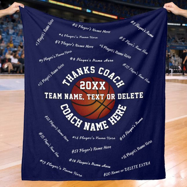 All Players Coach Names on Basketball Coach Gifts Fleece Blanket (Basketball Blankets, are, good gifts for basketball coaches. Basketball senior night ideas.)