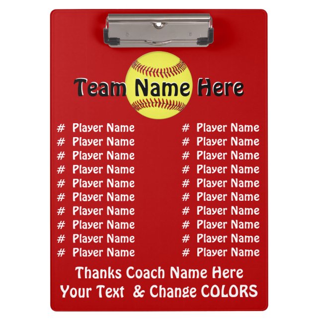 All Player's Names Softball Coach Gift Ideas Clipboard (Front)
