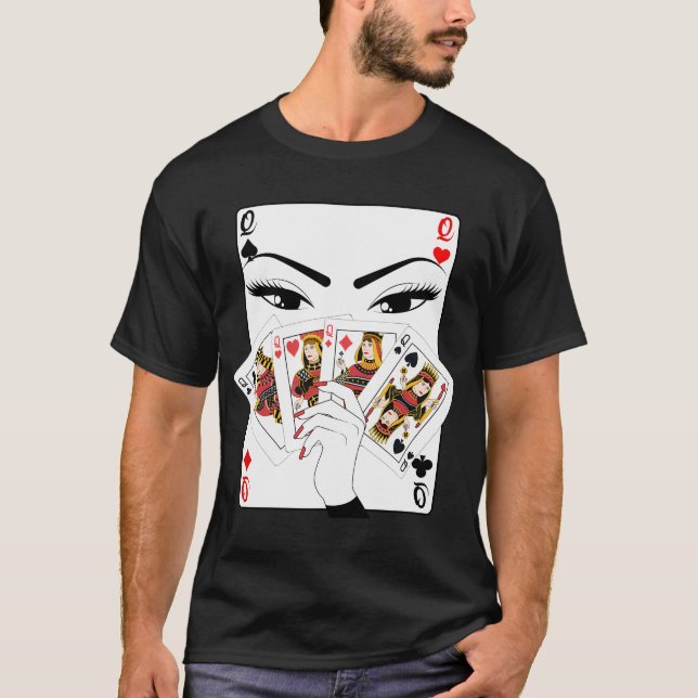 All Queens Playing Card Four Fashion T-Shirt (Front)