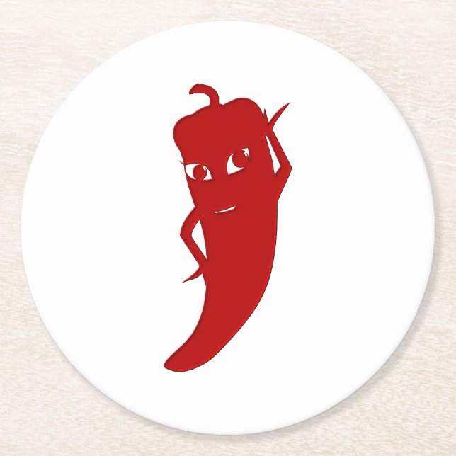 All Red Hot Pepper Diva Round Paper Coaster (Front)