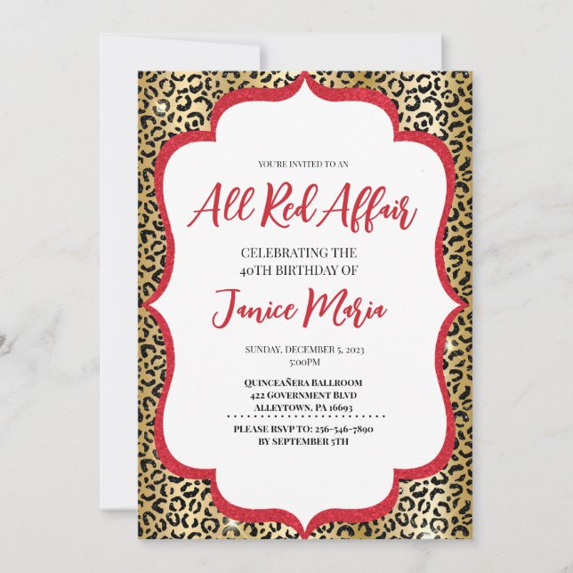 All Red Party Leopard Birthday Invitation (Front)