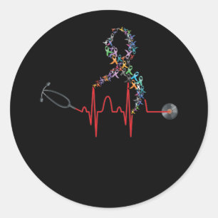 All Ribbon Cancer Awareness Day Heartbeat Classic Round Sticker