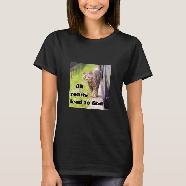 All Roads - cat (dark) T-Shirt (Front)