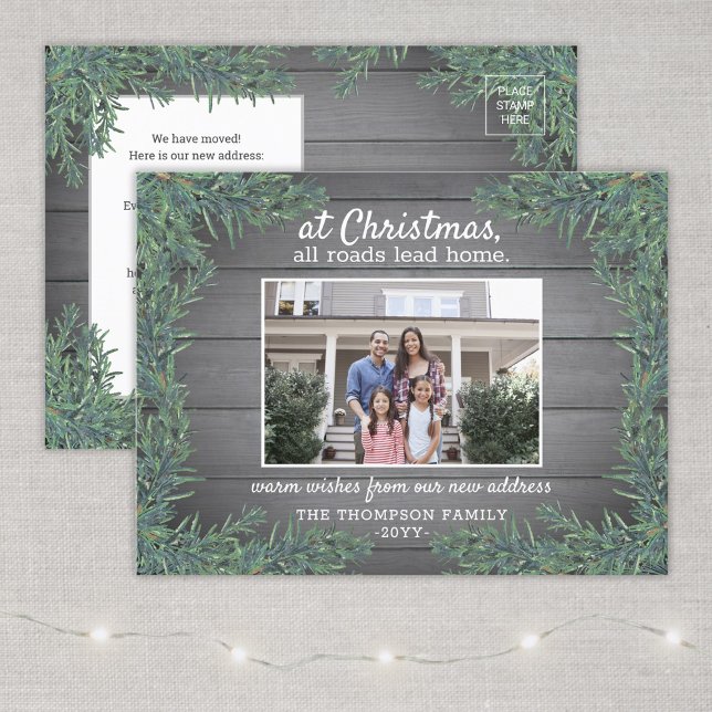 All Roads Lead Home New Address Christmas 1 Photo Holiday Postcard (Creator Uploaded)
