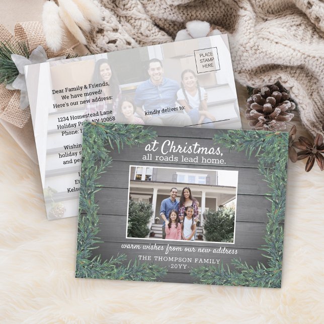 All Roads Lead Home New Address Christmas 2 Photo Holiday Postcard (Creator Uploaded)