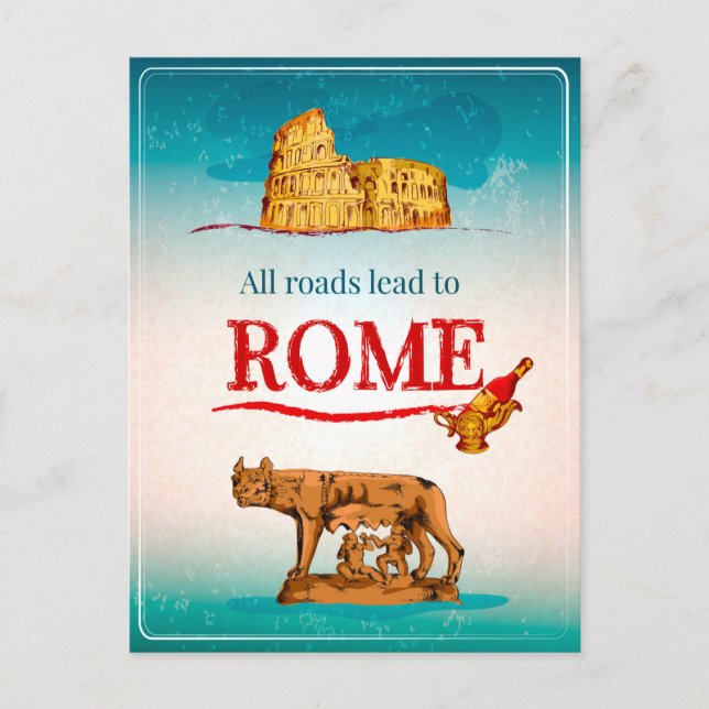 All Roads Lead To Rome Italy Travel Holiday Postcard (Front)