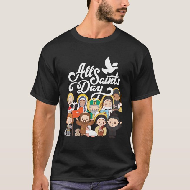 All Saints Day Kids Catholic St Francis Therese Jo T-Shirt (Front)