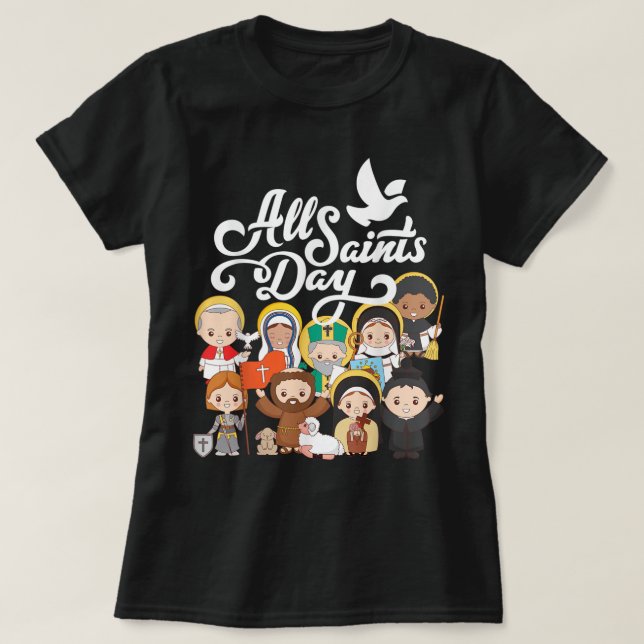 All Saints Day Kids Catholic St Francis Therese Jo T-Shirt (Design Front)