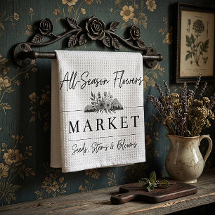 All-season flower market design tea towel