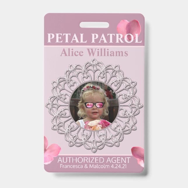 All Season Pink Petal Patrol Flower Girl Badge ID Badge (Front)