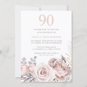 All Seasons Dusty Rose & Blush 90th Birthday Invitation