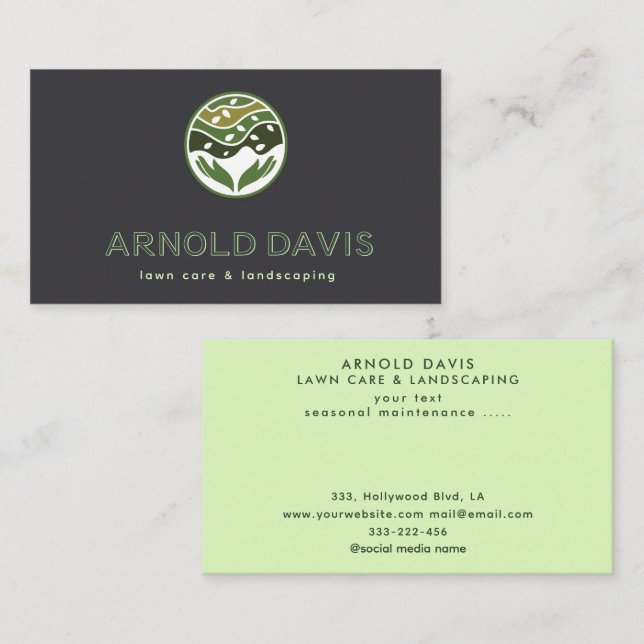 All seasons modern lawn care and landscaping logo business card (Front/Back)