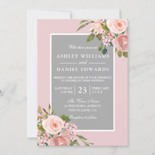 All Seasons Pink Rose Gold Floral Wedding Invite