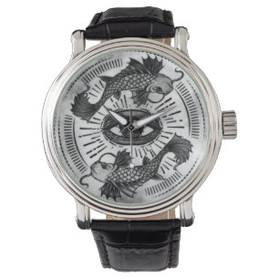 All Seeing Eye and Koi Fish - Black and White Watch