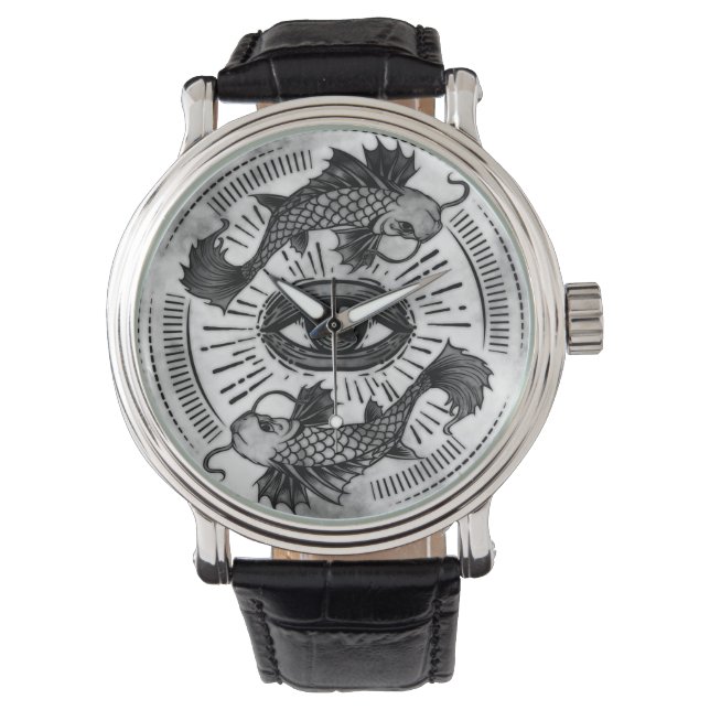 All Seeing Eye and Koi Fish - Black and White Watch (Front)
