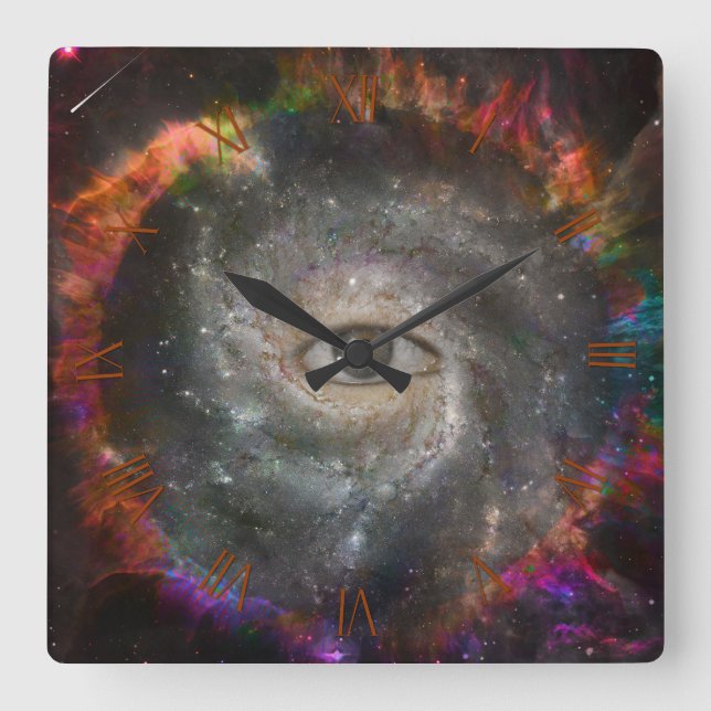 All seeing eye in space square wall clock (Front)
