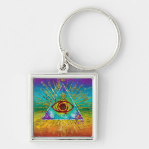 All Seeing Eye Of God - abstract sketchy Art Key Ring