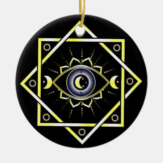 All Seeing Eye Of God -  mystiical 3rd eye, moon Ceramic Ornament