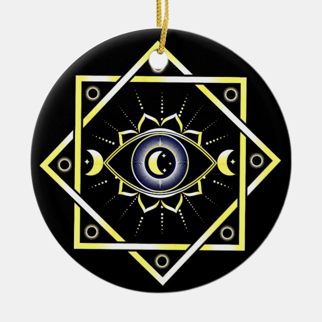 All Seeing Eye Of God -  mystiical 3rd eye, moon Ceramic Ornament (Front)