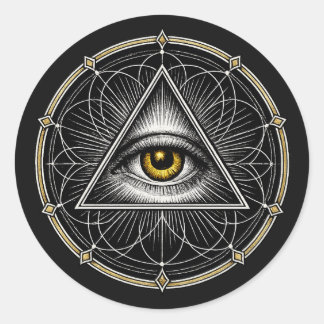 All Seeing Eye Sacred Geometry Black Classic Round Sticker