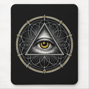 All Seeing Eye Sacred Geometry Black Mouse Pad