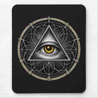 All Seeing Eye Sacred Geometry Black Mouse Pad