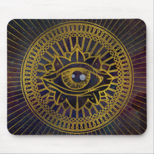 All Seeing Mystic Eye Gold on Nebula Sky Mouse Pad