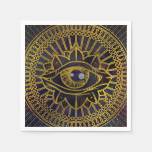All Seeing Mystic Eye Gold on Nebula Sky Napkin