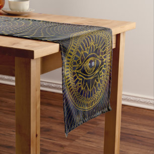 All Seeing Mystic Eye Gold on Nebula Sky Short Table Runner