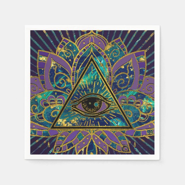 All Seeing Mystic Eye in Lotus Flower Napkin (Front)