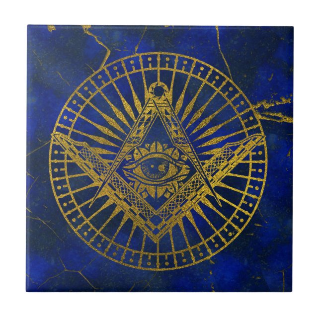 All Seeing Mystic Eye in Masonic Compass on Lapis Tile (Front)