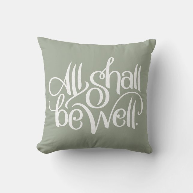 All Shall Be Well Grey Cotton Pillow (Front)