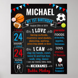 All Sport Balls First Birthday chalkboard Poster