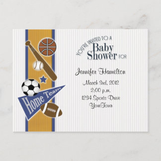 All Sports Baby Postcard Invitation Gold & Blue