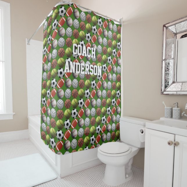 All Sports Balls Coach Shower Curtain (In Situ)