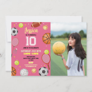 All Sports Birthday Football Soccer Photo Girls Invitation