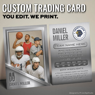 All Sports Custom Trading Card, Gray Chrome Steel Calling Card