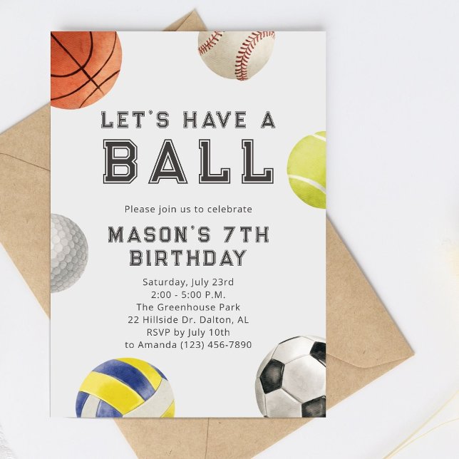 All Sports Let's Have a Ball Modern Boy Birthday Invitation (Creator Uploaded)