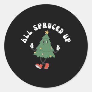 All Spruced Up Bougie Xmas Funny Groovy Christmas Classic Round Sticker