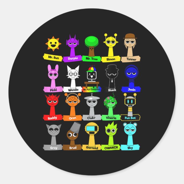 All Sprunki Toys Boys Girls Birthday Decoration Si Classic Round Sticker (Front)