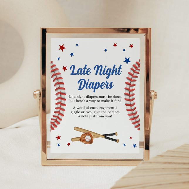 All Star Baseball Baby Shower Late Night Diapers Poster (Sports Baby Shower Late Night Diapers Sign)