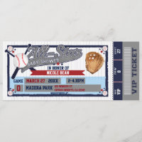 All Star Baseball Baby Shower Ticket Invitation