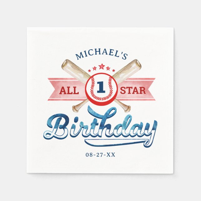 All-Star Baseball Birthday Party Napkins  (Front)