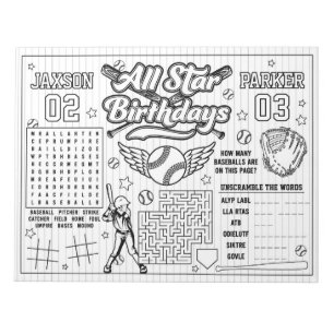 All Star Baseball Joint Birthday Colouring Activit Notepad